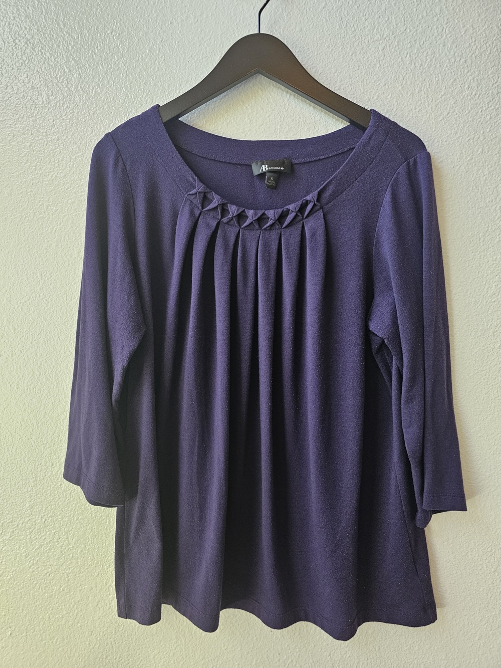AB Studio Purple Pleated Scoop Neck Long Sleeve Top